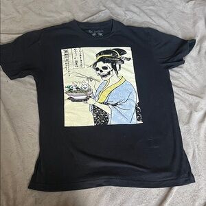 Riot Society Black Tee with Skeleton Geisha Design